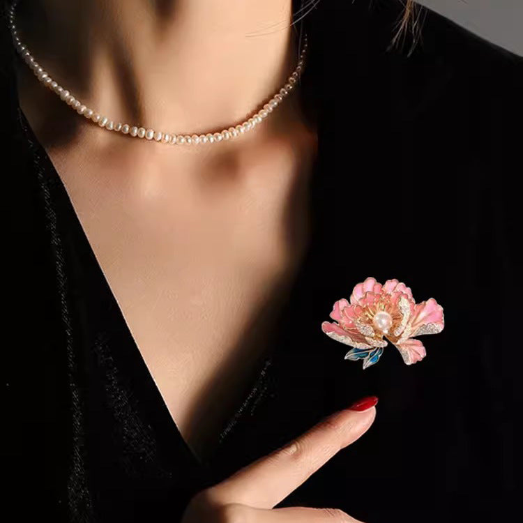 High-end Women's Exquisite Chinese-style Pearl Ornament Peony Brooch Maisonore