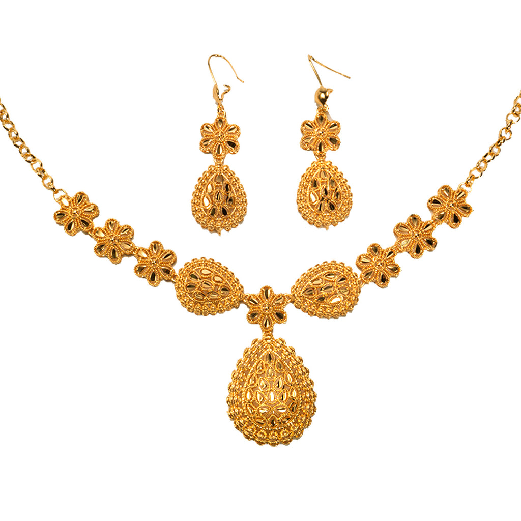24K Gold Plated Bridal Necklace Two-piece Earrings Set India Dubai maisonore shop