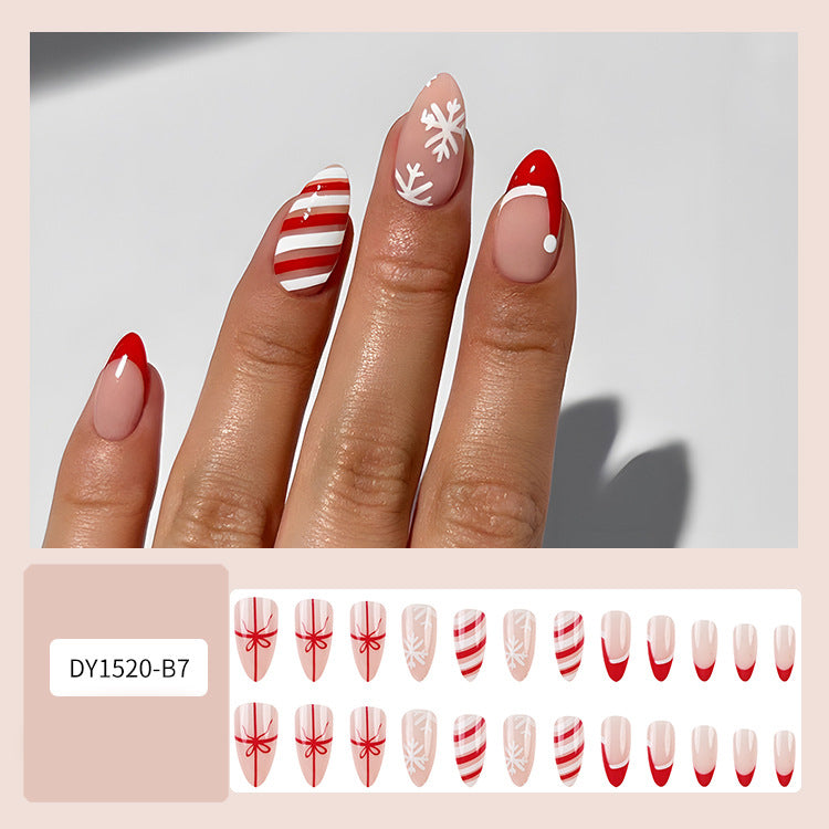 24pcs Christmas False Nails Hat Striped Snowflake Nail Art Stickers For Parties Dances Or Holiday Wear Maisonore