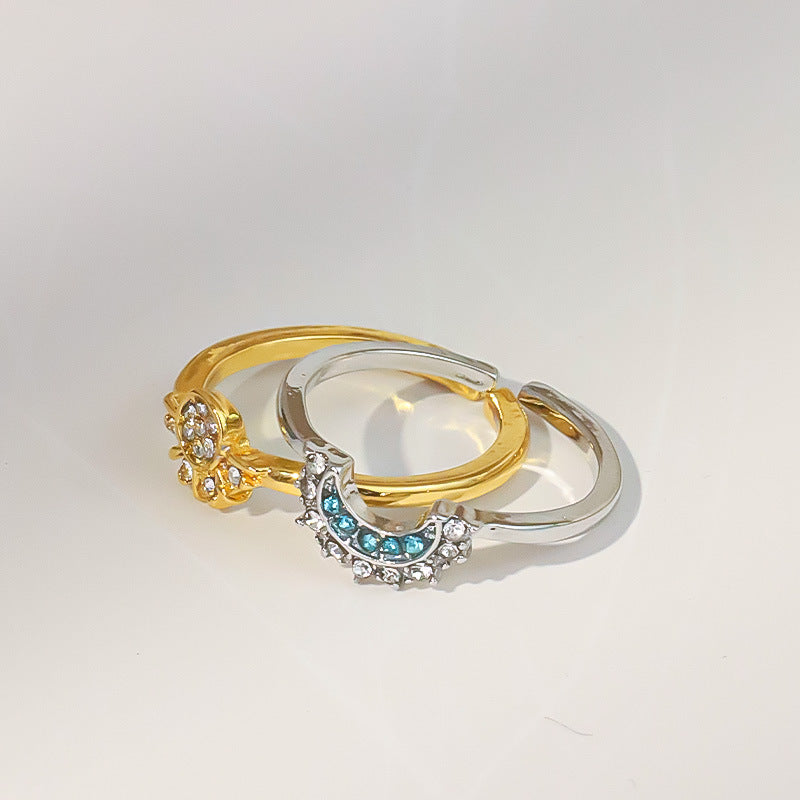 Sun And Moon Diamond-studded Ring High-grade Temperament Maisonore