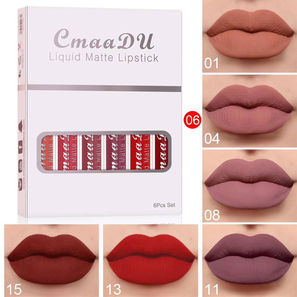6 Boxes Of Matte Non-stick Cup Waterproof Lipstick Long Lasting Lip Gloss maisonore shop