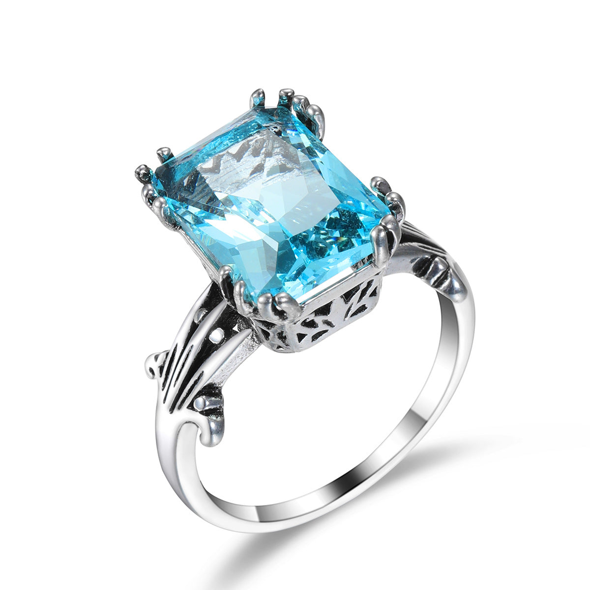 Ocean Blue Zircon Simple And Versatile Copper Ring Maisonore