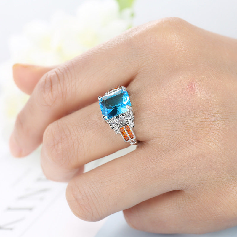 Ocean Blue Zircon Simple And Versatile Copper Ring Maisonore