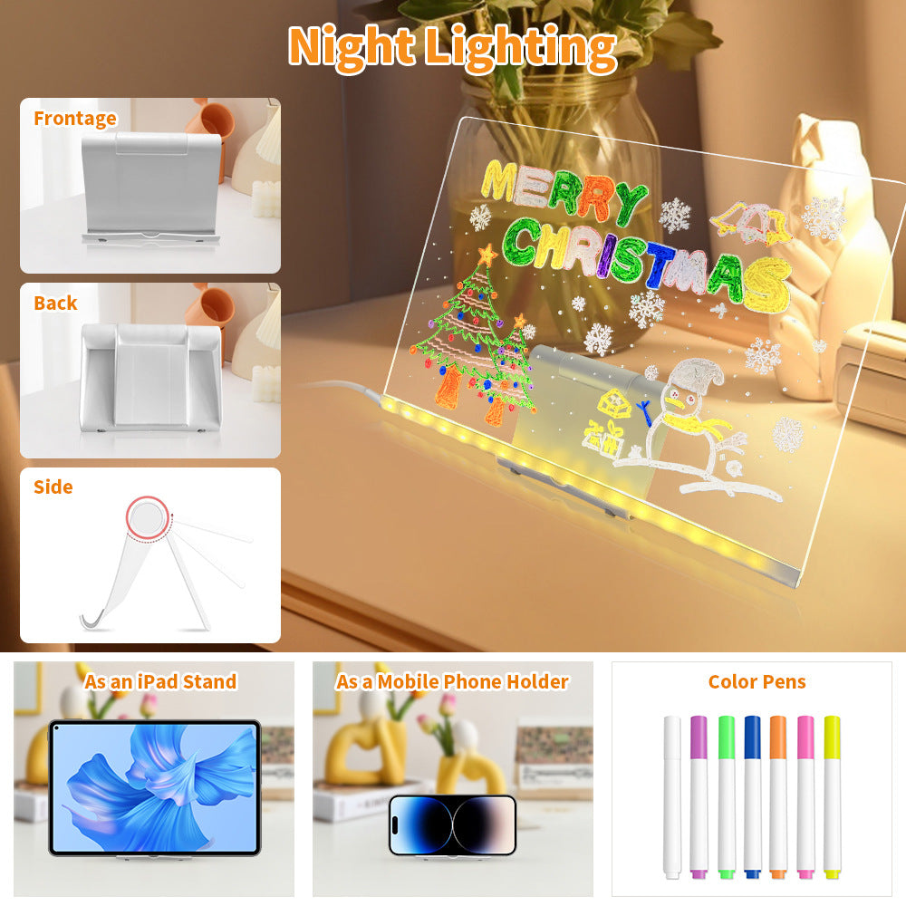 LED Acrylic Drawing Board DIY Erasable Luminous Writing Boards With Stand USB Plug Message Board With NightLight Maisonore