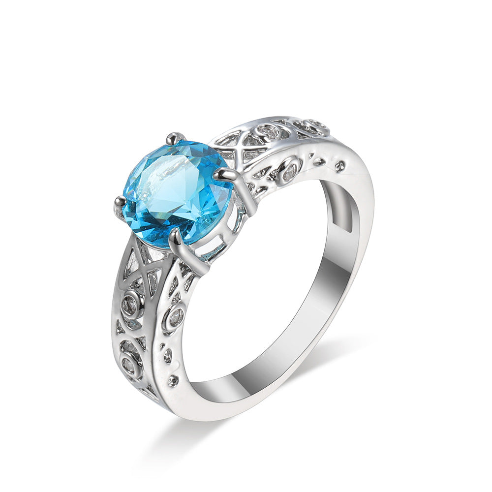 Ocean Blue Zircon Simple And Versatile Copper Ring Maisonore