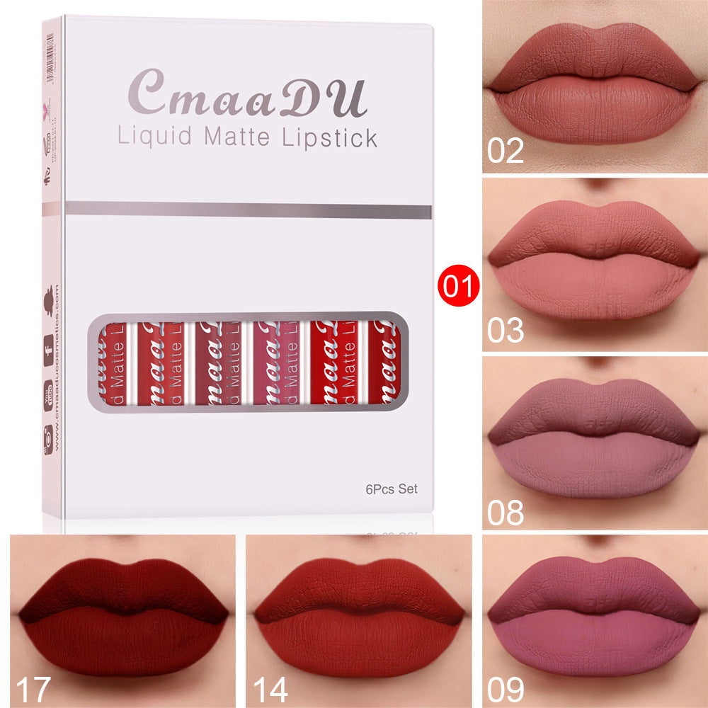 6 Boxes Of Matte Non-stick Cup Waterproof Lipstick Long Lasting Lip Gloss maisonore shop