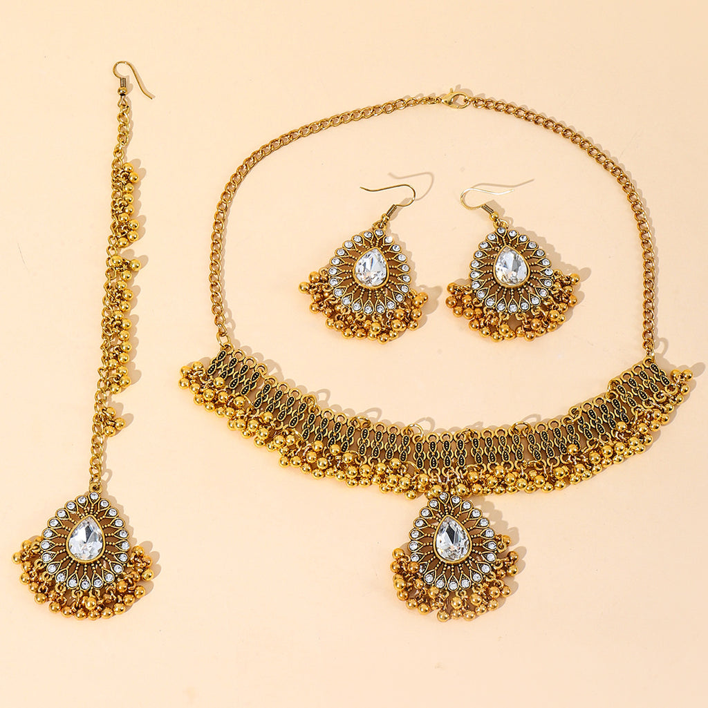 Indian Gem Pearl Pendant Tassel Three-piece Fashion Retro Maisonore