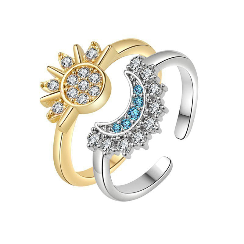 Sun And Moon Diamond-studded Ring High-grade Temperament Maisonore