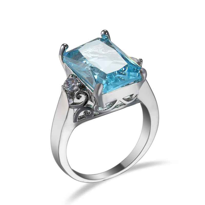 Ocean Blue Zircon Simple And Versatile Copper Ring Maisonore