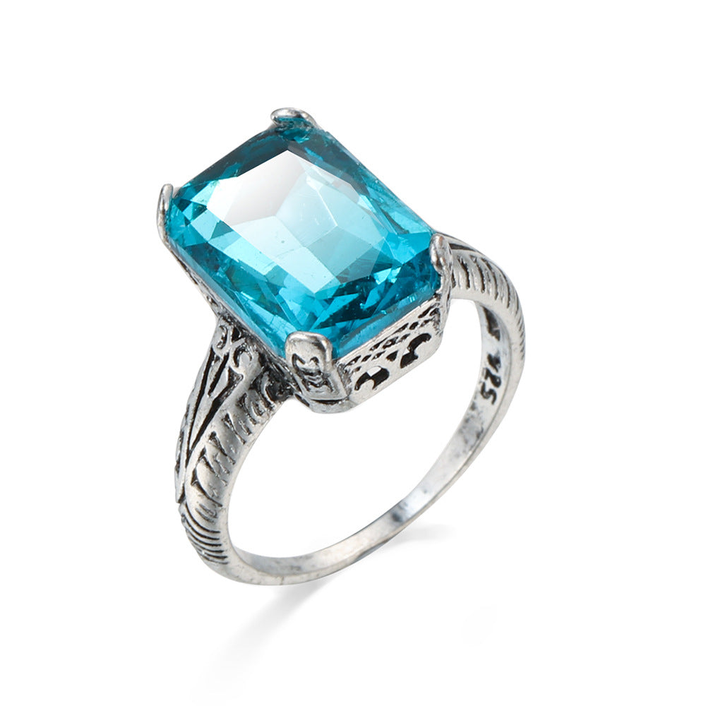 Ocean Blue Zircon Simple And Versatile Copper Ring Maisonore
