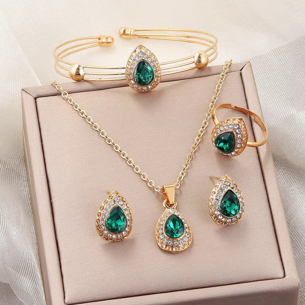 Jewelry Suit Women's Water Drop Gem Series Necklace Earring Ring Bracelet Four-piece Set maisonore shop