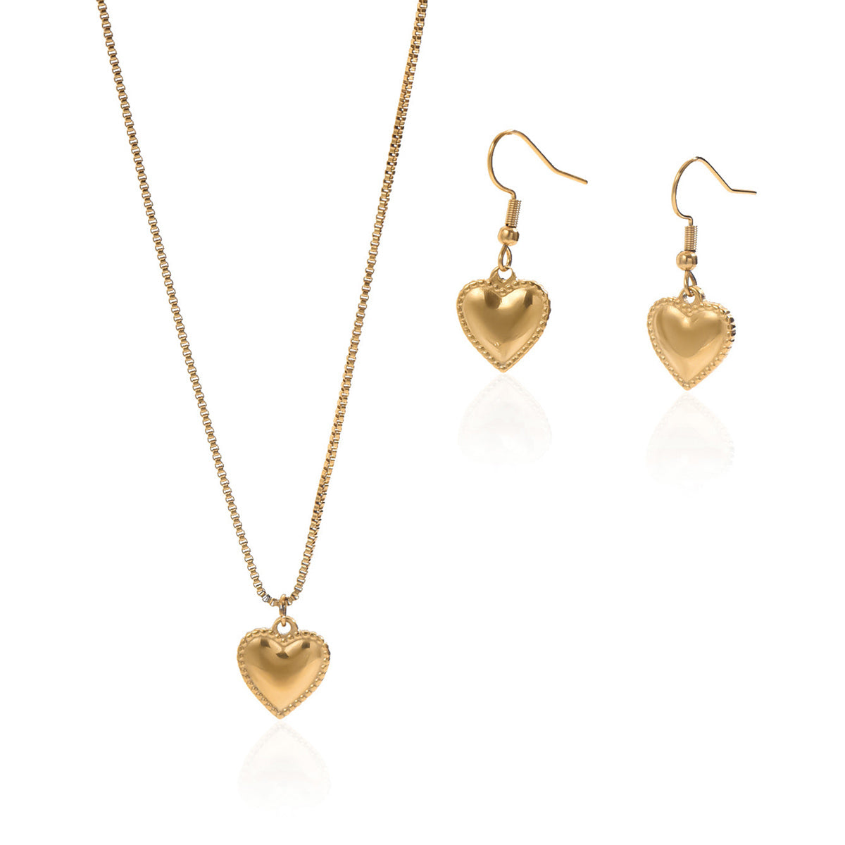Lxalry 18K Gold Plated Stainless Steel Puffy Heart Pendant Necklace And Earrings Set For Women - Waterproof, Hypoallergenic, Cute Jewelry Gift For Birthday, Anniversary, Daily Wear, Summer Outfits Maisonore