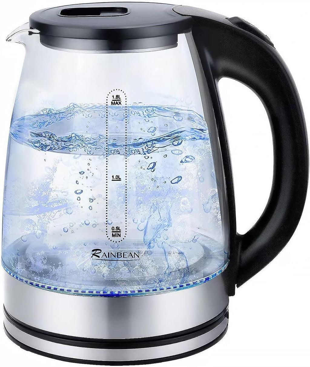 Electric Kettle Water Boiler, 1.8L Electric Tea Kettle, Wide Opening Hot Water Boiler With LED Light, Auto Shut-Off & Boil Dry Protection, Glass Black Maisonore