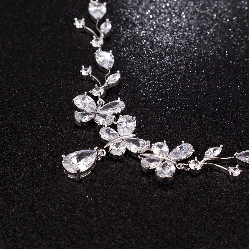 New Bridal Necklace And Earrings Suite Butterfly Zircon maisonore shop