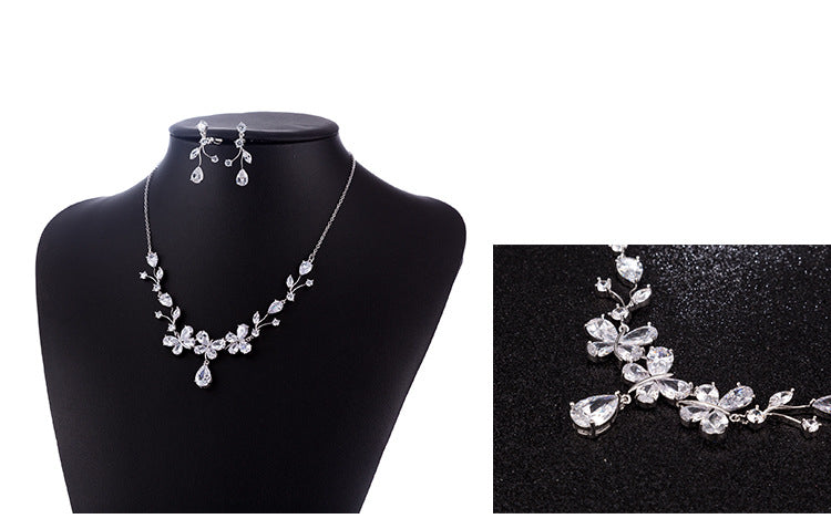 New Bridal Necklace And Earrings Suite Butterfly Zircon maisonore shop