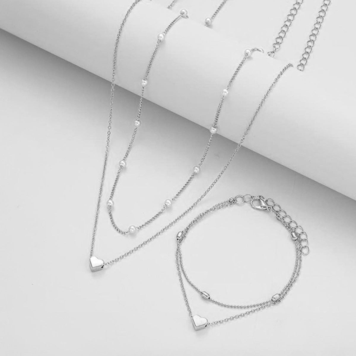 Double-layer Stacked Bag Round Beads Love Pearl Bracelet Necklace Jewelry Set Maisonore