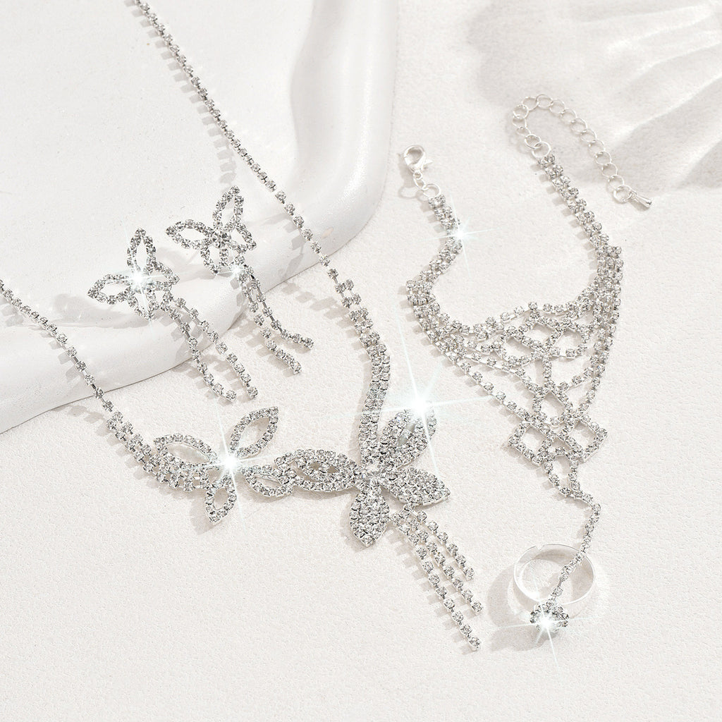 Butterfly Tassel Rhinestone Necklace Earring Bracelet 3 Pieces Suit maisonore shop