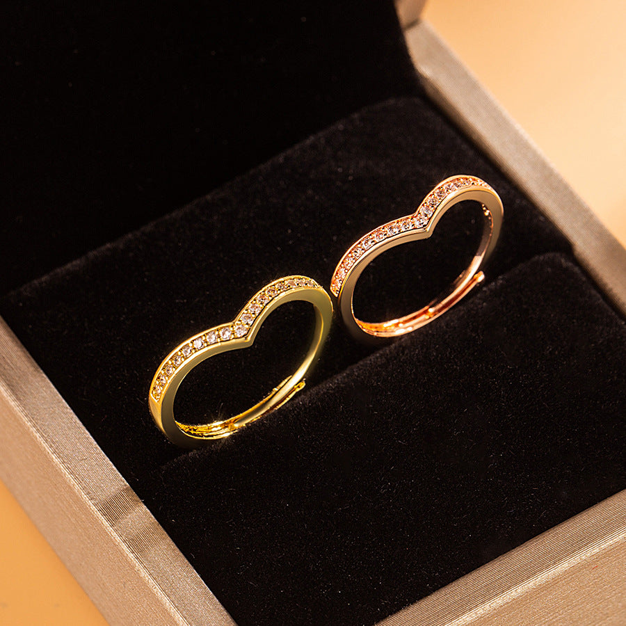 V-shaped Diamond Ring For Women, Stackable With Crown Electroplating Maisonore