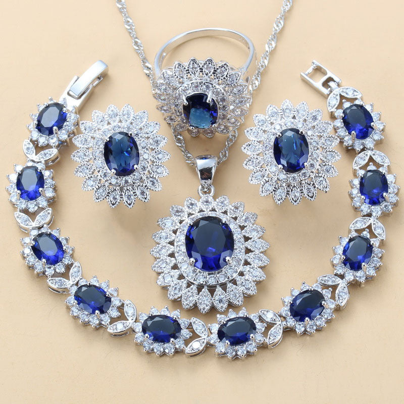 Garnet Cubic Zirconia Earrings Pendant Necklace Bracelet Ring Gift 4 PCs Set maisonore shop