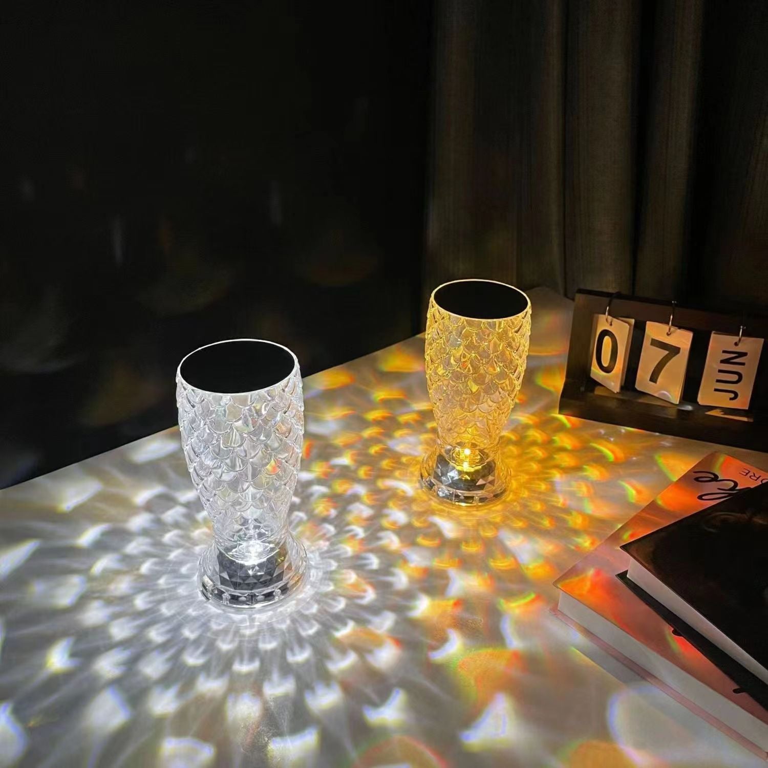 Fish Scale Lamp With USB Port LED Rechargeable Touch Night Light Crystal Lamp For Bedroom Living Room Party Dinner Home Decor Creative Lights eprolo