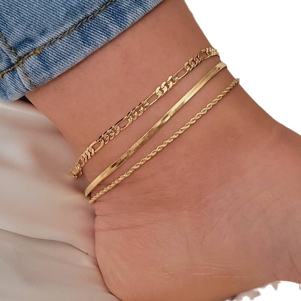 Bohemian-style Flat Snake Chain And Braided Chain Beach Multi-layer Anklet Maisonore
