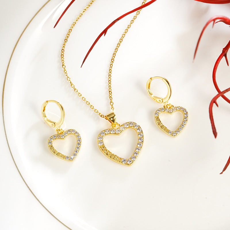 Light Luxury Inlaid Heart-shaped Women's Niche Necklace Earrings Maisonore