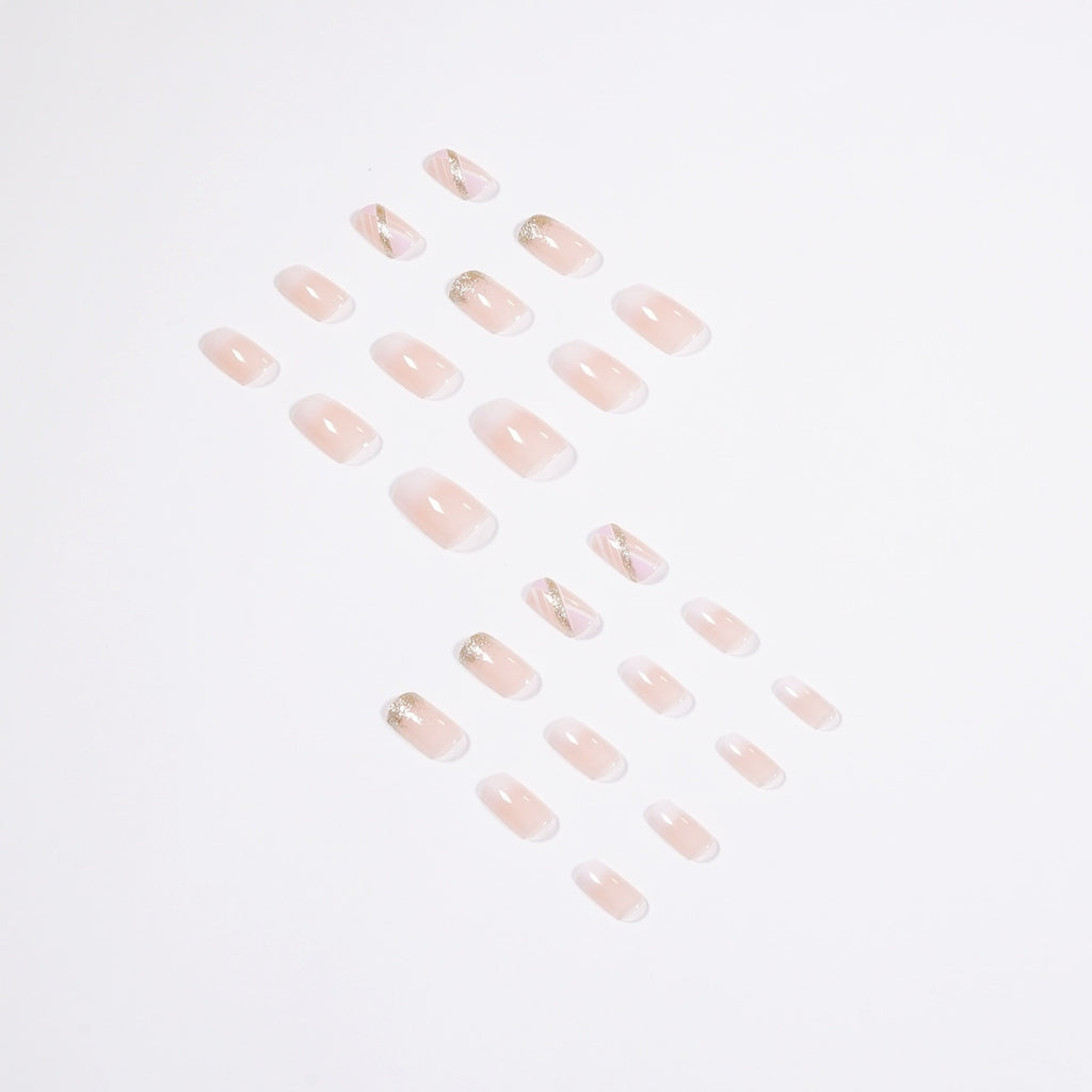 Mid-Length Press On False Nails Gradient Easy Wear Franch Reusable Natural Maisonore