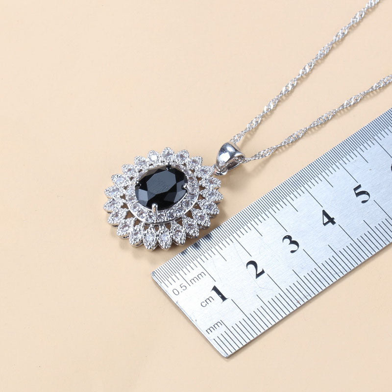 Garnet Cubic Zirconia Earrings Pendant Necklace Bracelet Ring Gift 4 PCs Set maisonore shop