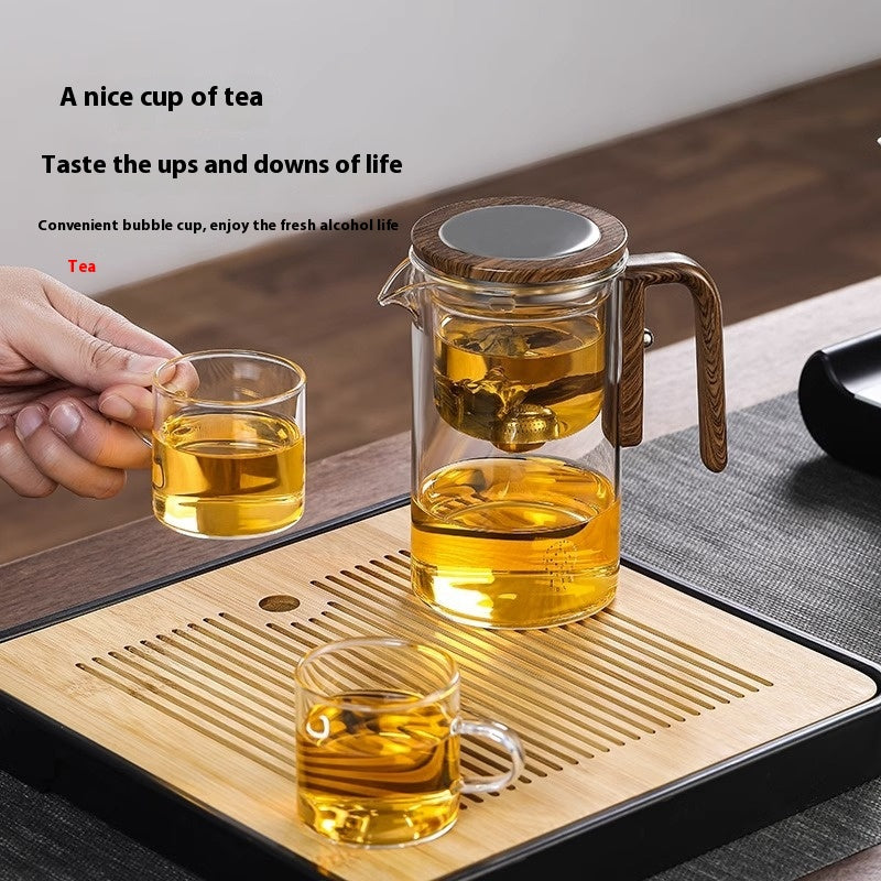 One Click Magnetic Teapot Separation Filtration Glass Tea Pot Wood Handle Tea Water Separation Inner Container Teapot Maisonore