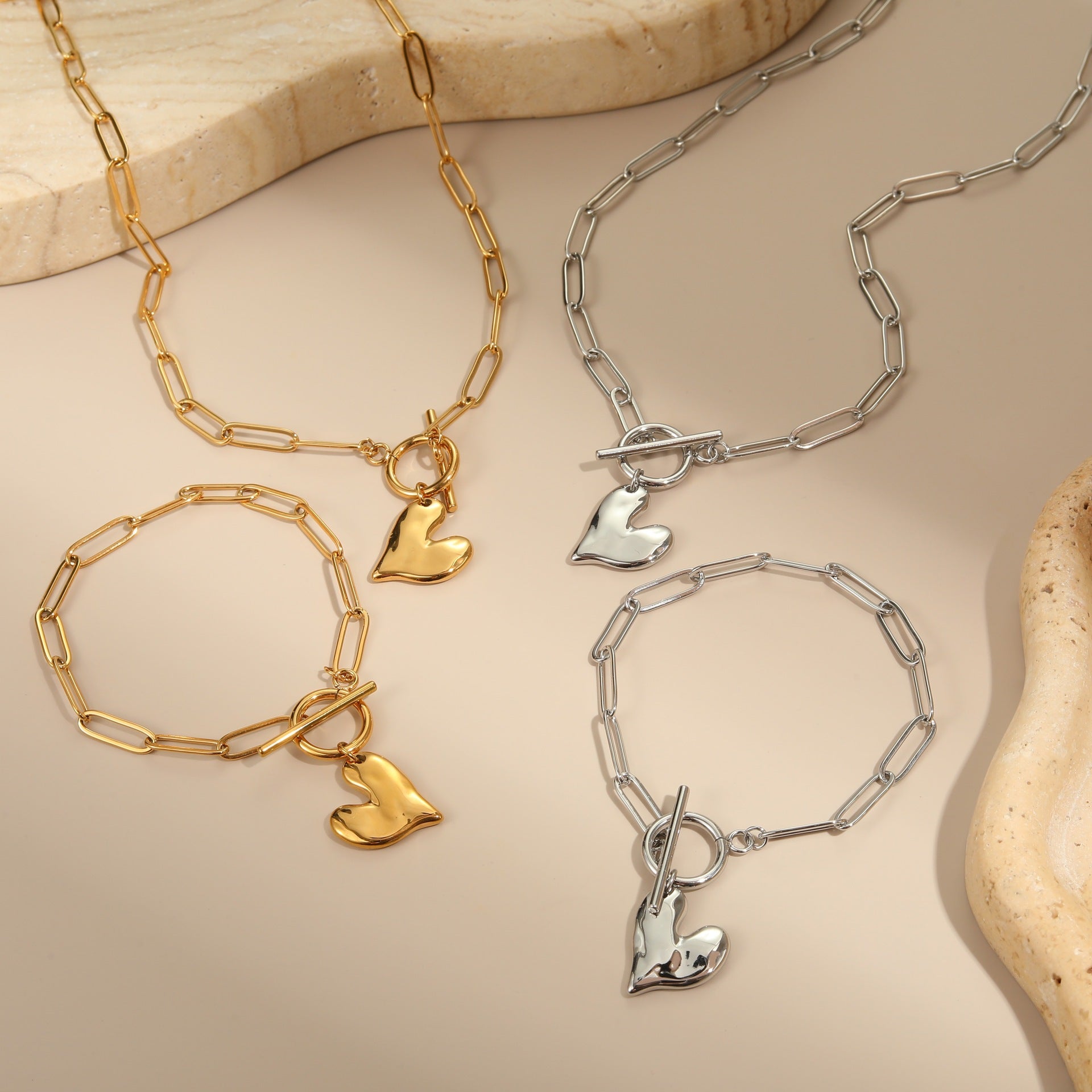 Irregular Heart Pendant Necklace Non-fading Bracelet maisonore shop